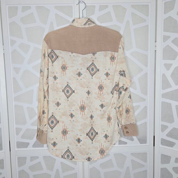 VINTAGE Lazy H Cream Corduroy Aztec Long Sleeve Button Down Shirt Mens SZ MD - Picture 6 of 6